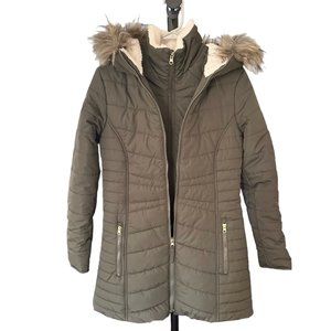 NWT MARALYN & ME TRENDY ZIP VESTEE TEDDY TRIM HOODED COAT